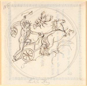 Apollon conduisant son char solaire vers le haut; en haut le signe du Cancer; encadré en cercle; représentant le jour le plus court - Nicolai Abildgaard