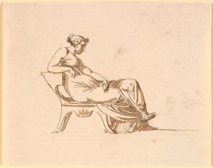 Une femme enceinte, assise de profil à droite, sur une chaise de forme antique - Nicolai Abildgaard