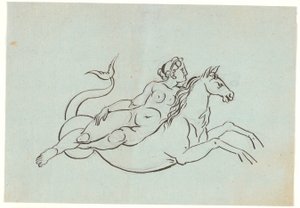 Une femme nue allongée sur un hippocampe - Nicolai Abildgaard