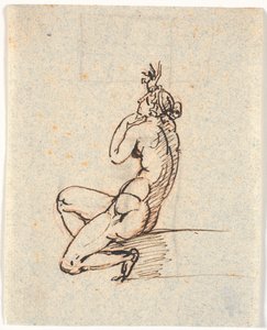 Une femme nue assise, tournée vers la gauche, avec la main droite levée - Nicolai Abildgaard
