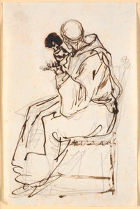 Un moine assis de profil à gauche. - Nicolai Abildgaard