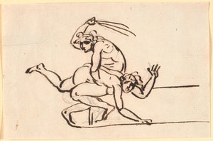 Une figure nue assise, fouettant le derrière d