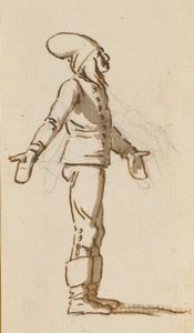 Un garçon debout avec un grand chapeau sur la tête et des gants sur les mains tendues - Nicolai Abildgaard