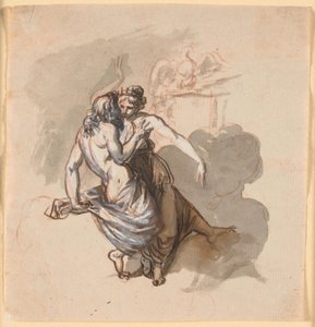 Un couple divin amoureux, assis dans les nuages