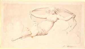 La Nuit, une figure féminine reposante. Réalisée en grisaille. Même composition que Td 542,38 mais sans ailes et avec les cheveux lâchés - Nicolai Abildgaard