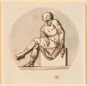 Figure masquée assise, encadrée en cercle. Esquisse pour décoration dans la maison de thé du parc de Sorgenfri