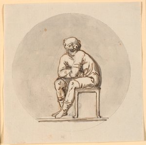 Figure masquée assise, encadrée en cercle. Esquisse pour décoration dans la maison de thé du parc de Sorgenfri - Nicolai Abildgaard