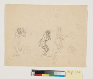 Études de têtes et de figures, y compris une figure masculine représentée trois fois