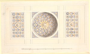 Esquisse pour un plafond avec partie centrale voûtée en violet et jaune