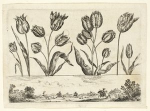 Fleurs et scène de chasse, de Livre Nouveau de Fleurs... - Nicolas Cochin