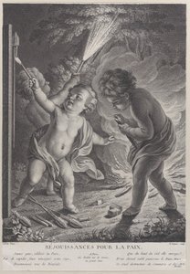 Célébration de la paix, trois putti avec des feux d