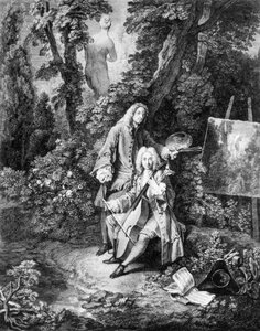 Le peintre Jean Antoine Watteau et son ami Jean De Jullienne, gravure par Nicolas Henri Tardieu