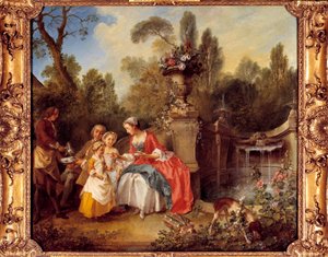 Une femme dans un jardin prenant un café avec des enfants ou une tasse de chocolat Peinture de Nicolas Lancret (1690-1743) - Nicolas Lancret