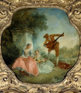 La leçon de musique Peinture de Nicolas Lancret (1690-1743) 18ème siècle Dim. 0,89x0,9 m. - Nicolas Lancret
