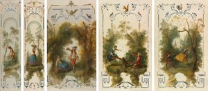 Panneaux muraux : Le Jardinier, Horticulture, La Vigne, La Balançoire, La Balançoire