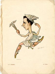 Portrait de Mikhail (Michel) Fokine (1880-1942) danseur et chorégraphe russe - Lithographie de Nikolai Gustavovich Legat