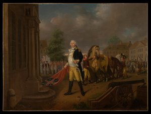 Le général Humphreys remettant les étendards pris à Yorktown au Congrès (Philadelphie)
