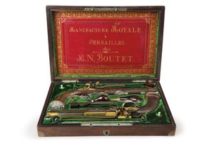 Paire de pistolets à silex rayés montés en argent, Versailles, 1825 - Nicolas Noel Boutet