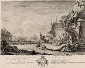 Gravure allégorique sur le don des vaisseaux vers 1762 - Nicolas Ozanne