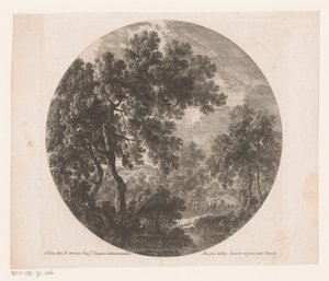 Paysage forestier avec deux hommes derrière un troupeau - Nicolas Perelle