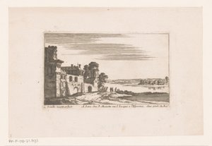 Paysage avec bâtiments près de la rivière