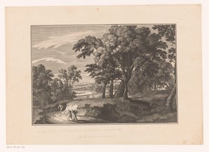 Paysage avec des promeneurs sur un chemin