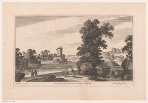 Paysage fluvial avec une tour