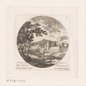 Ville fortifiée et figures près d