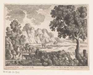 Plaine dans un paysage vallonné avec des figures