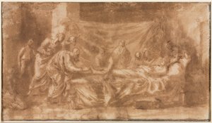 Extrême-Onction (recto), Trois têtes et autres croquis (verso), 1643-1644