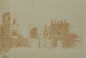 Vue de Rome (lavis sépia sur papier) - Nicolas Poussin