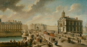 Vue du Pont Neuf et de la pompe Samaritaine depuis le Quai de la Mégisserie