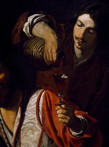 Serviteur versant du vin, détail de la Rencontre des buveurs, par Nicolas Tournier