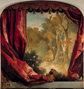 Composition décorative avec rideaux, paysage et animaux - Nicolas de Largillière