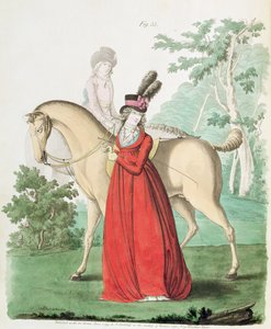Une dame sortant à cheval en tenue de cavalière de la Galerie de la mode de Nikolaus Heideloff, Vol II, juin 1795 - Nicolaus von Heideloff
