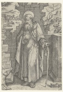 Saint Antoine le Grand avec une croix en tau et un cochon - Nicoletto da Modena
