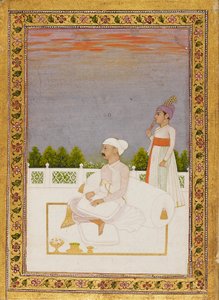 Noble, possiblement Mir Qasim, assis sur une terrasse avec un assistant, 18e siècle - Nidhama