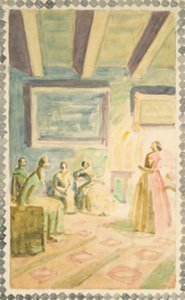 Jenny Lind chante à Weimar pour la famille du Grand-Duc et H.C. Andersen. Esquisse pour des décorations de fresques dans le Hall de la Mémoire de H.C. Andersen à Odense - Niels Larsen Stevns