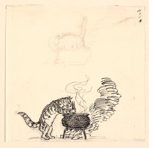 Illustration pour "Le gros chat" et esquisse - Niels Skovgaard