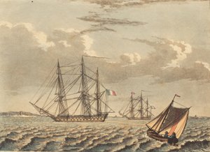 Navires de guerre français au mouillage, et un bateau traversant - Niels Truslew