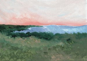 Ciel rose et vue sur la côte