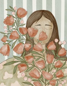 Femme sereine avec des fleurs - Nikita Jariwala