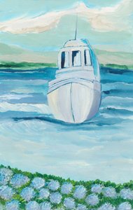 Bateau blanc, hortensias bleus - Nikita Jariwala