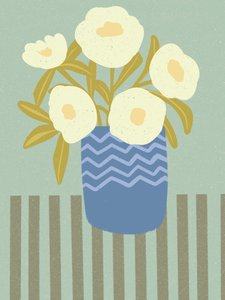 Fleurs blanches, vase bleu - Nikita Jariwala
