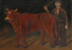 Fermier avec taureau