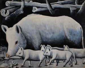 Truie blanche avec porcelets