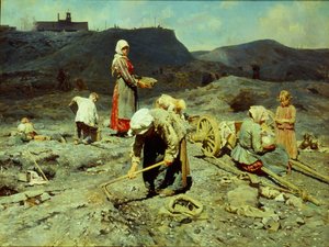 Les pauvres ramassant des morceaux de charbon