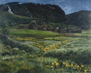 Nuit de juin et vieille cour de Norvège occidentale