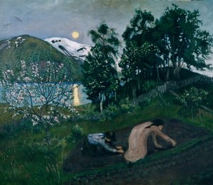Nuit de printemps dans le jardin, Travail de nuit dans le jardin - Nikolai Astrup