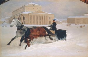 Traîneau à cheval devant le Théâtre Bolchoï à Moscou - Nikolai Jegorowitsch Swertschkow